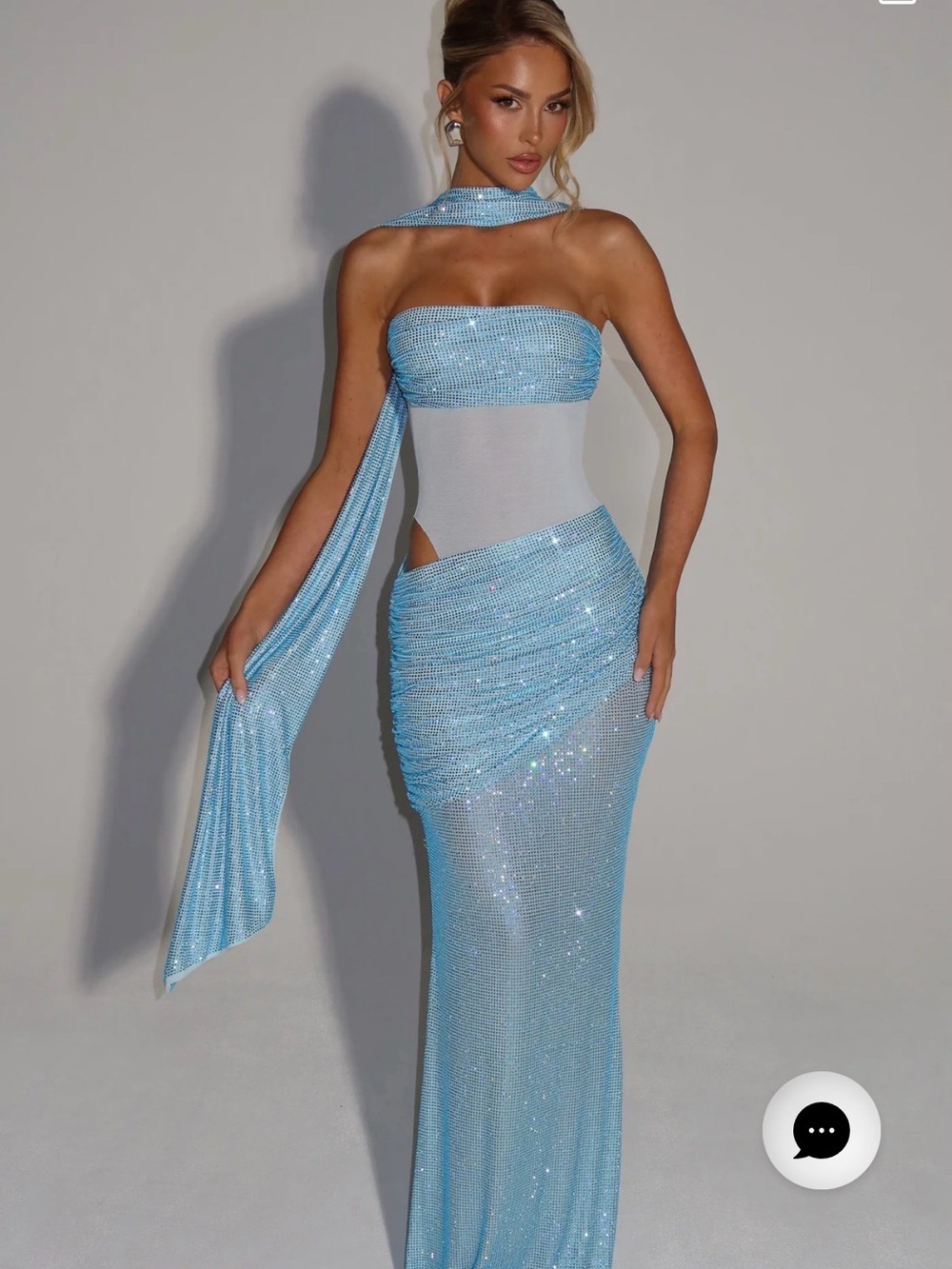 Baby Boo Strapless Light Blue Sequin Evening Dress